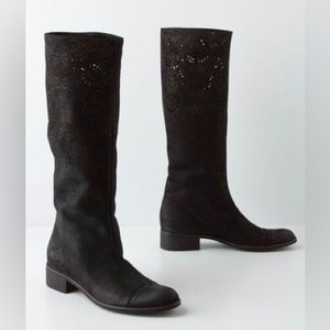 Anthropologie Openwork Laurel Boots Laser Cut Black Nubuck Size 38